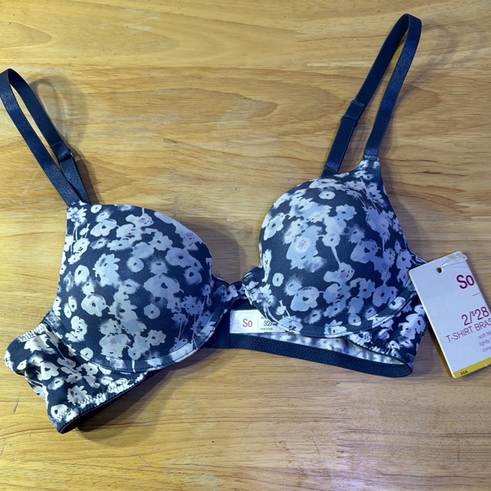 SO, Blue and White, Floral Bra, Intimates & Sleepwear, NWT